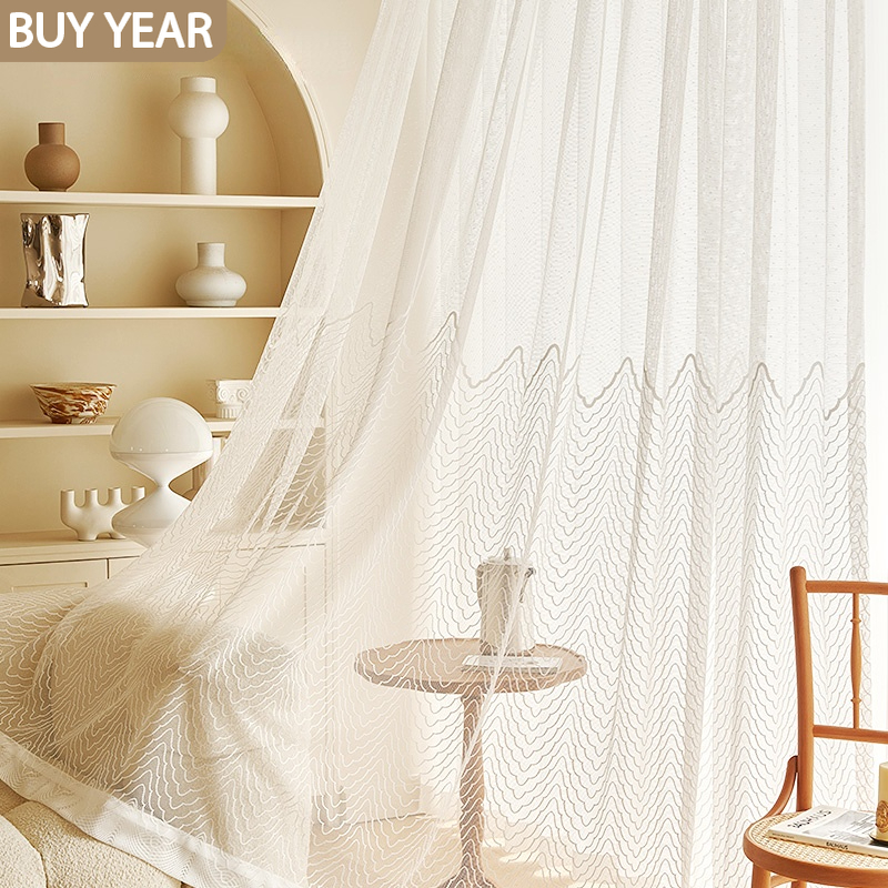 거실을위한 프랑스 커튼 침실 흰색 얇은 명주 커튼 가벼운 불 침투성 얇은 명주 그물 프랑스 창 사용자 정의 창 화면
